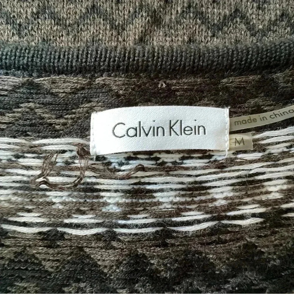 CALVIN KLEIN NWOT SWEATER DRESS HERRINGBONE BLACK BROWN WHITE | MEDIUM - Picture 7 of 7